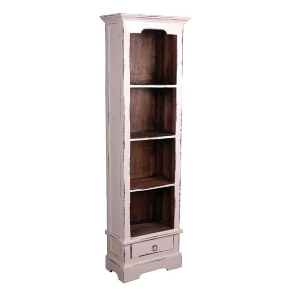 Cottage Narrow Bookcase in Whitewash Color with Raftwood Top
