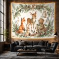 thumbnail image 6 of Woodland Animals Amidst Festive Evergreen Branches, Whimsical Watercolor for Nature Lovers, Forest Scene Art, Christmas Gift, Tapestry Wall Hanging for Living Room and Nursery, 6 of 7