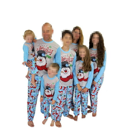 

EYIIYE Family Matching Christmas Cotton Pajamas Set Snowman Adult Kids Girl Boy Sleepwear Nightwear