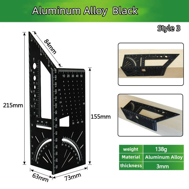 Regla de ángulo multifuncional para carpintería, herramienta de carpintero, calibre de marcado, cuadrado, preciso, aleación de aluminio, 45, 90 grados, 1 unidad