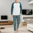 thumbnail image 2 of Soft Pajama Set Men Pullover Long Sleeve Lounge Sets Autumn Winter Raglan Sleeve Top Plaid Print Trousers Two Piece Home Suit Sleepwear 2 Piece Pants Pjs Set Sky Blue XL, 2 of 5