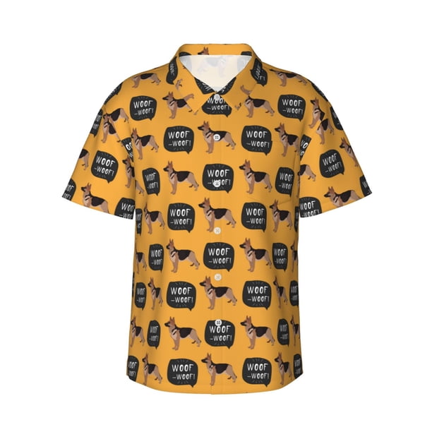 Balery German Shepherd Woof Camisas hawaianas de manga corta para hombre, camisas playeras de corte holgado, camisas de vacaciones con botones,3X-Large