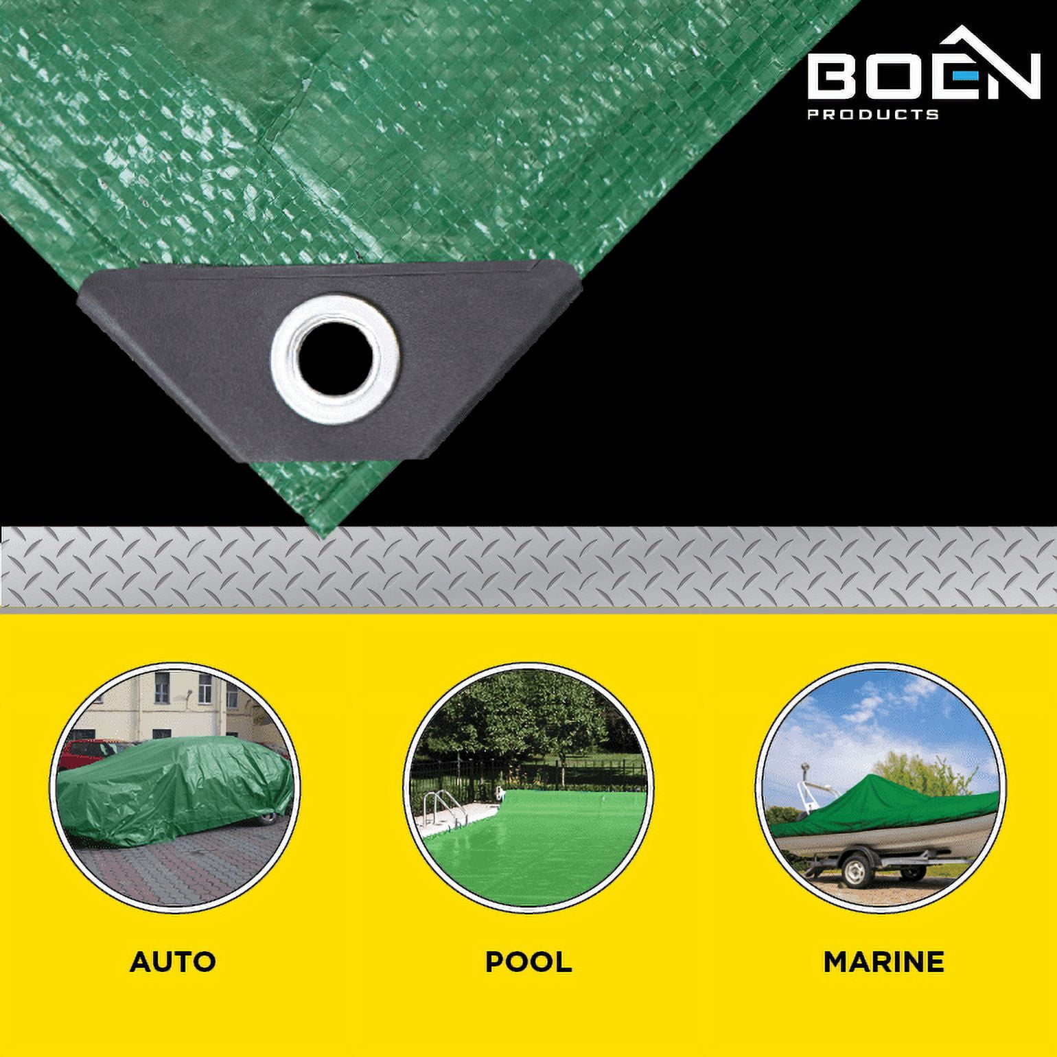 BOEN 30 x 30 ft 8 Mil Green Tarp, Medium Duty Waterproof Tarp