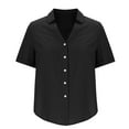 thumbnail image 6 of Olyvenn Womens Short Sleeve Button Down Shirts Cotton Linen V Neck Side Slit Blouse Summer Casual Loose Fit Beach Tops Black L, 6 of 7