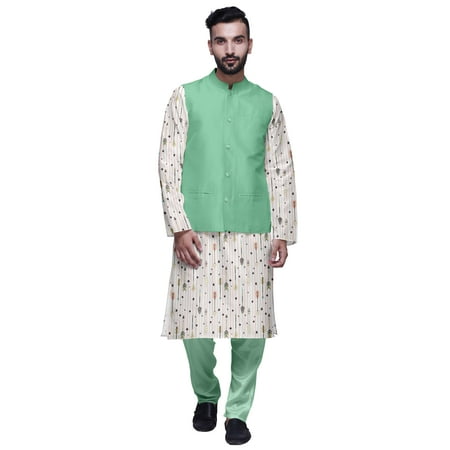

Atasi Traditional Mens Dupion Silk Kurta Pajama Set With Nehru Jacket Men Wear