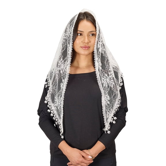 Catholic Church Chapel Lace Mantilla Veil, Little Flower, White