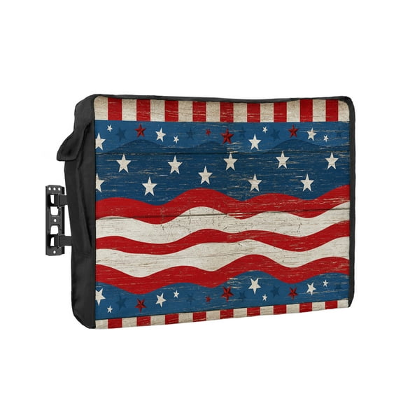 Outdoor Tv Cover 50 To 55 Inch, Independence Day America Flag Retro Wood Grain Waterproof And Weatherproof Tv Covers Tv Display Protectors For Outside Flat Screen Tv 30x19x4.5In