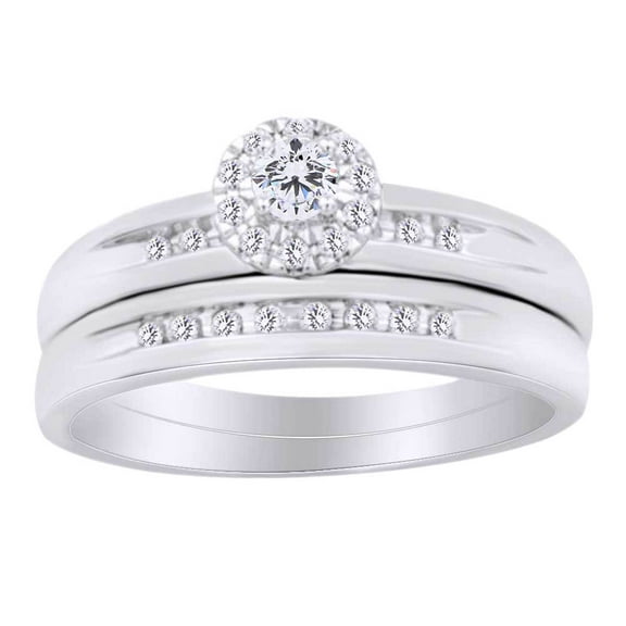 AFFY (0.30 Ct) Round Shape White Natural Diamond Solitaire Wedding Ring Set In 10k White Gold Ring Size-4
