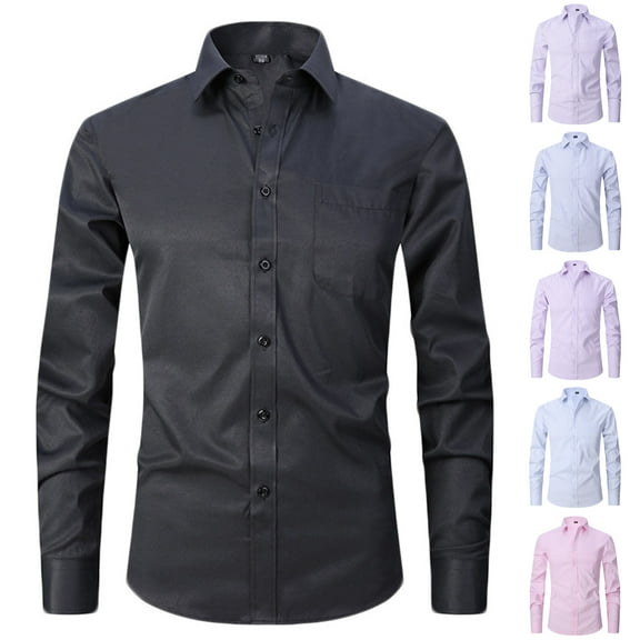 Miluxas Men's Long Sleeve Button Up Shirts Solid Slim Fit Casual Business formal Dress Shirt White
