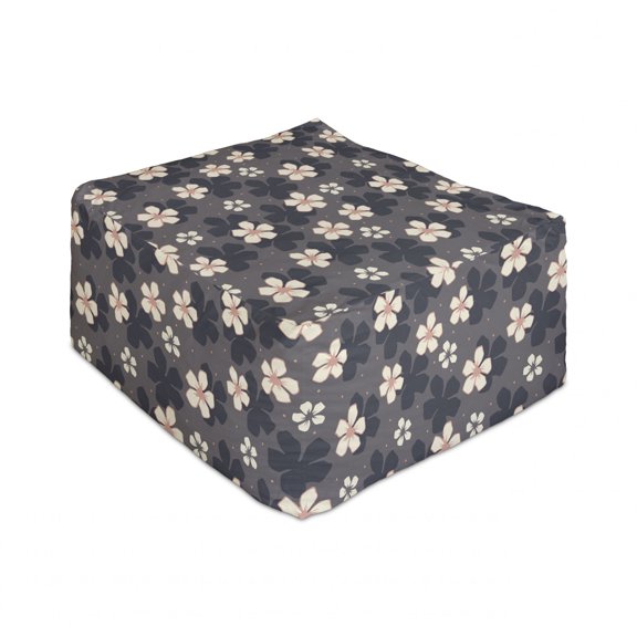 Ambesonne Sakura Rectangle Pouf, Continuous Cherry Blossoms Petals and Little Dots Composition, Under Desk Foot Stool for Living Room Office Ottoman with Cover, 25", Dark Grey Blush