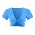thumbnail image 3 of Women's Yoga Short Sleeve Tight V-Neck Sports T-Shirt - High Strength Fitness Clothing with Padded Support, True to Size (S-L), 3 of 4