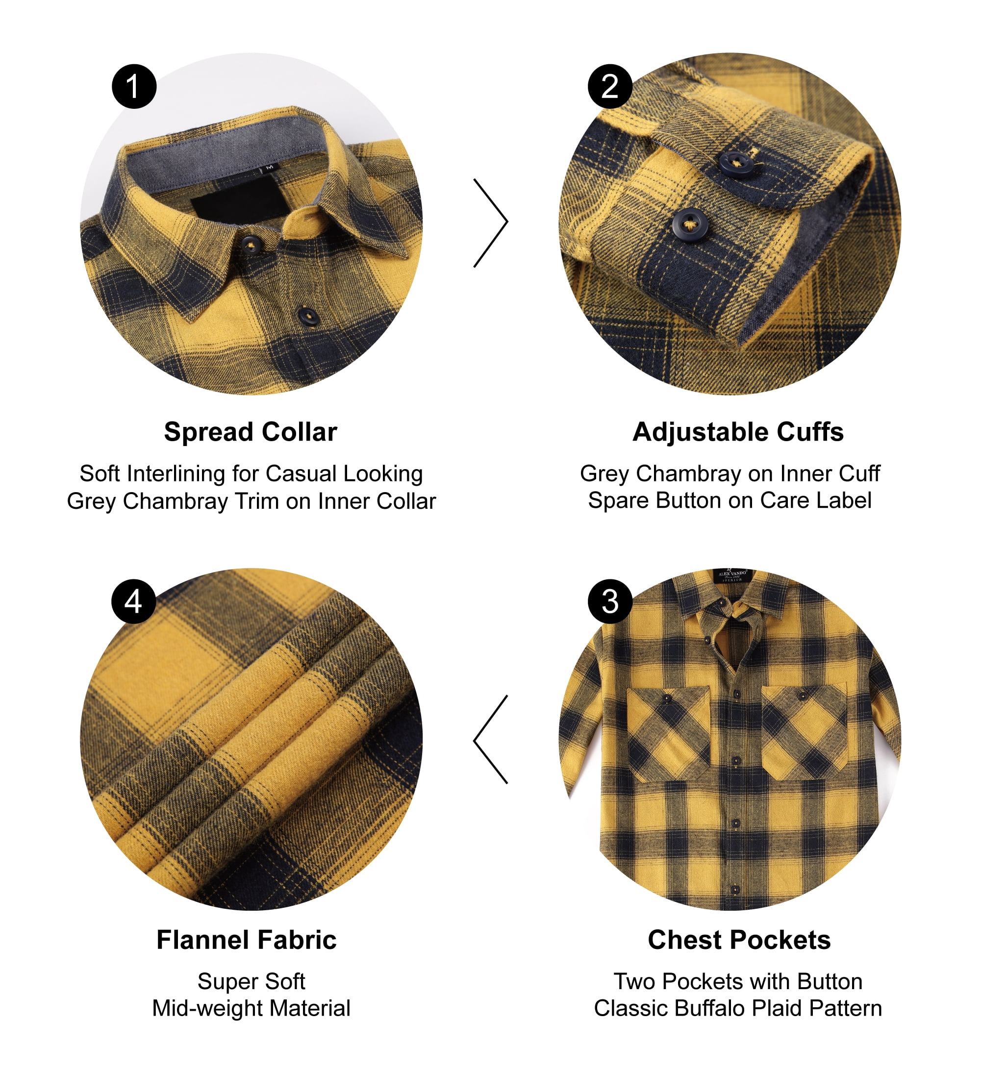 Damipow Mens Flannel Shirt - Soft Plaid Button Down Long Sleeve Shirt For Casual Wear (Orange Buffalo Plaid) - View #2