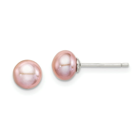 Primal Silver Sterling Silver Rhodium-plated 6-7mm Purple Freshwater Cultured Button Pearl Stud Earrings