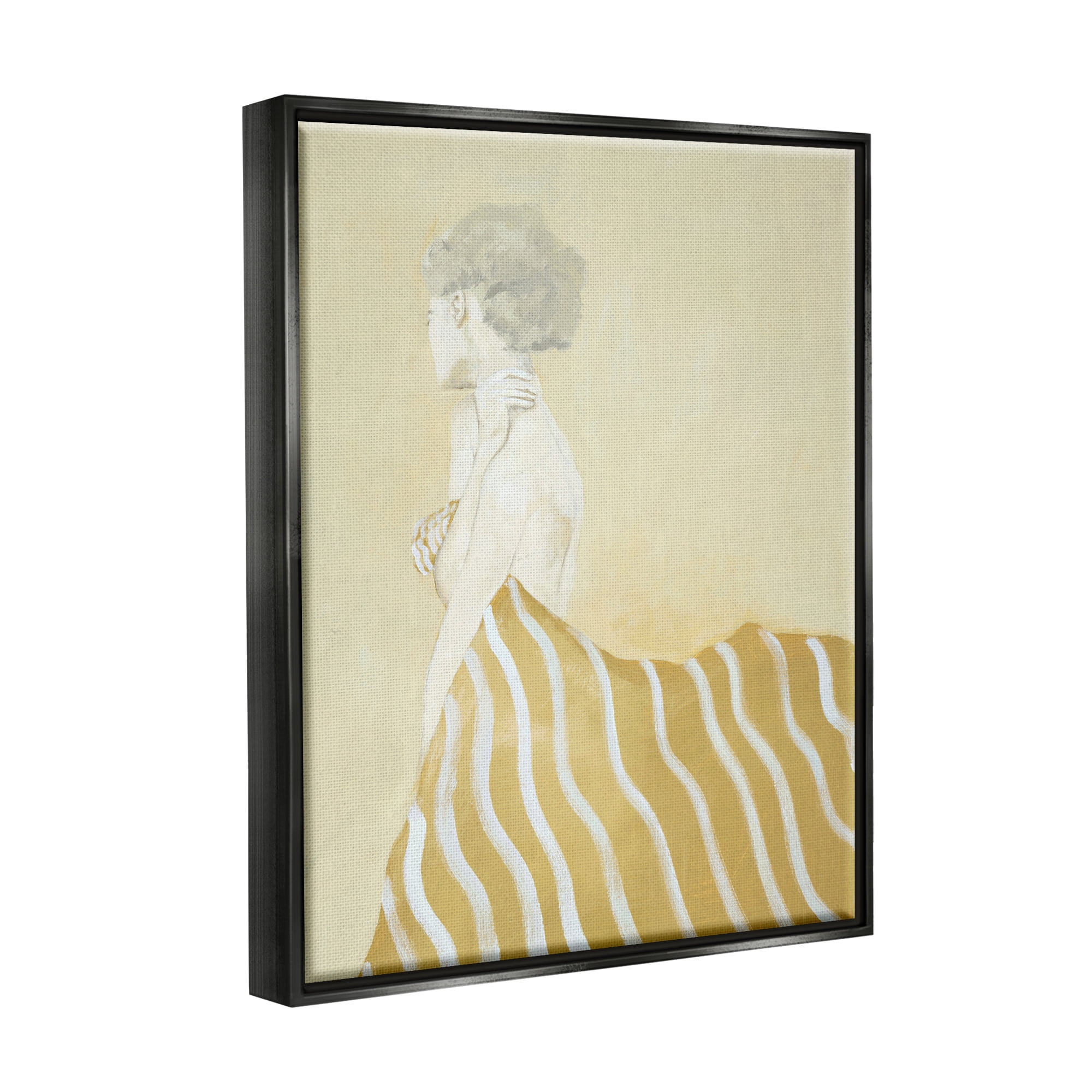 Stupell Industries Woman in Stripes Painting Beauty & Fashion Painting Black Floater Framed Art Print Wall Art, 25 x 31