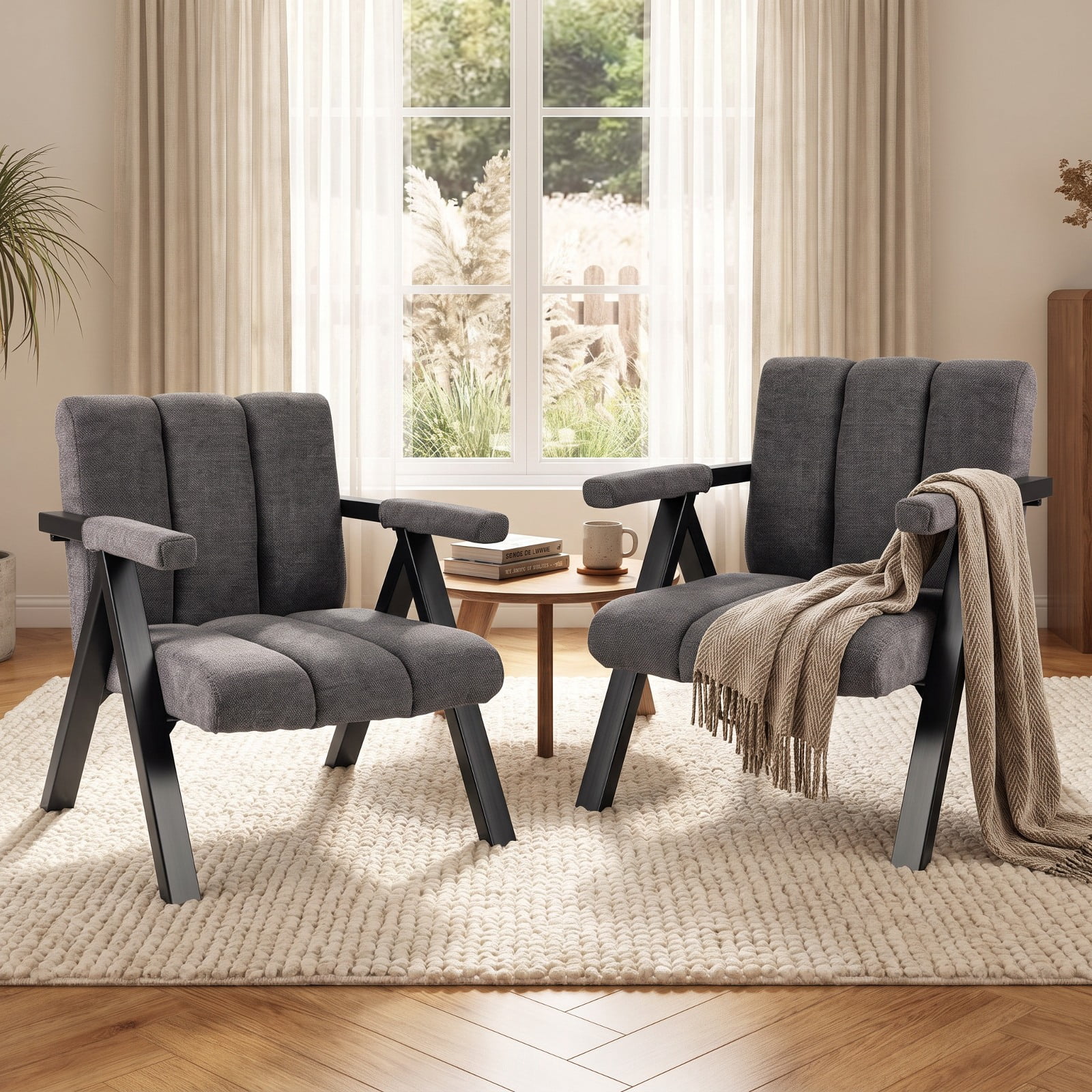 Furnibear Oversized Accent Chair with Powder Coated Metal Frame Contoured Backrest and Washable Armrest Cover for Living Room and Office, Gray