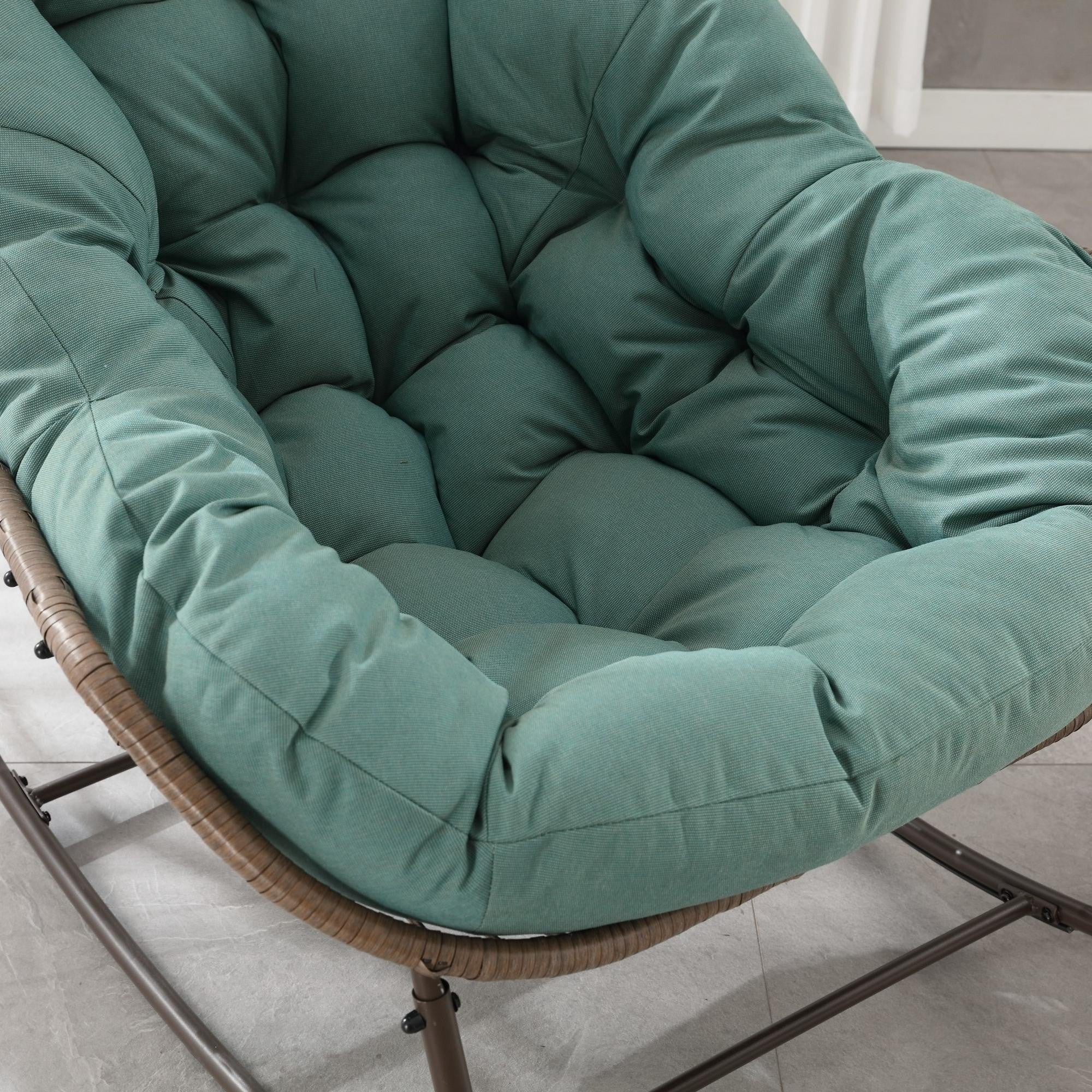 Sailvan Outdoor Rattan Rocking Chair,Oversized Wicker Egg Chair for Patio,Front Porch and Living Room Green