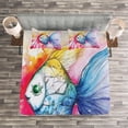 thumbnail image 3 of Ambesonne Fish Quilted Bedspread Set 3 Pcs, Watercolor Abstract Art, King Size, Multicolor, 3 of 3