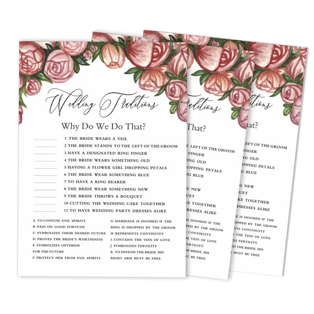 Inkdotpot 50-PackFloralWhy Do We Do That Bridal Wedding ShowerGameBachelorette Party ActivityGameCards