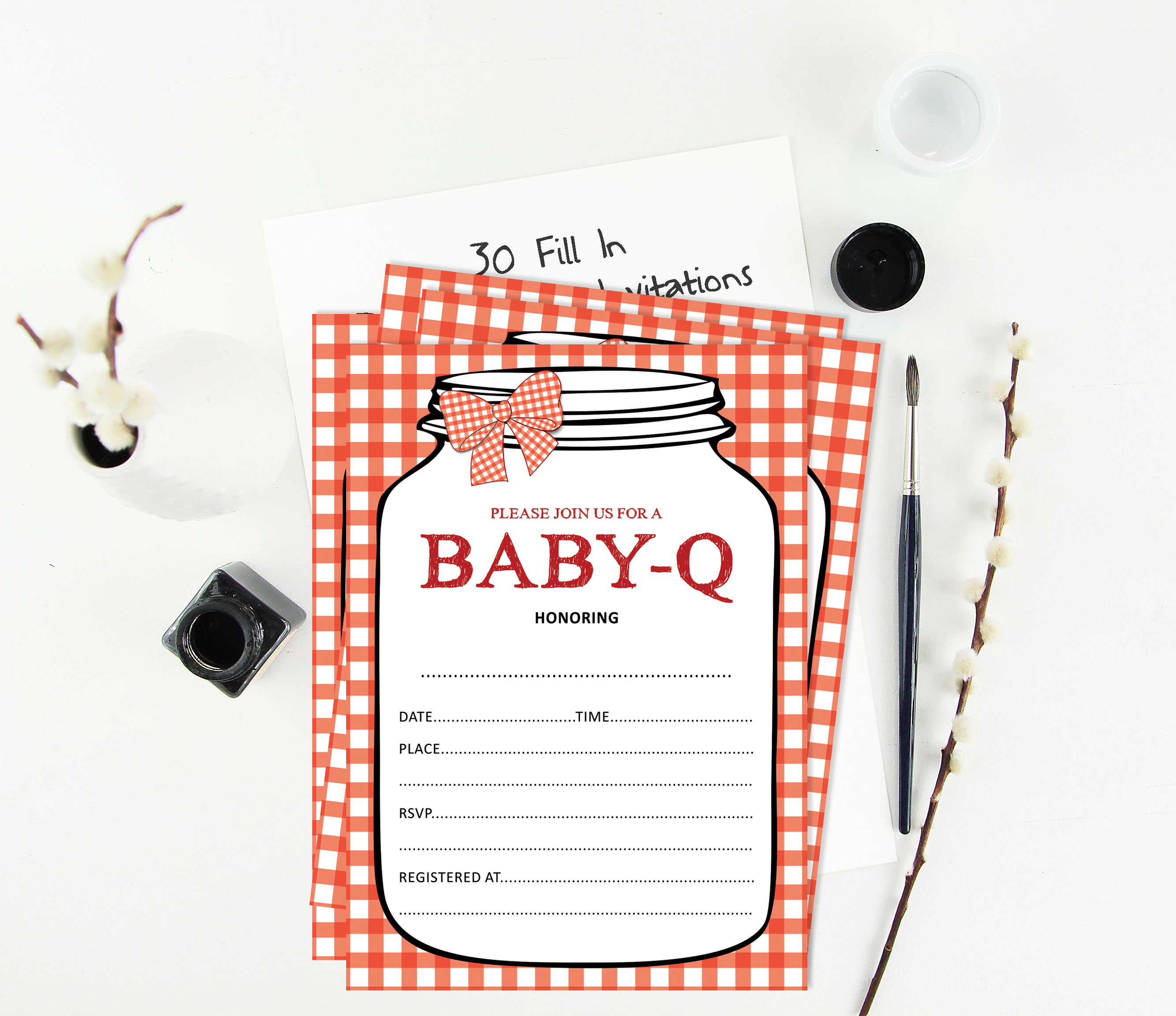 Inkdotpot 30 Fill In StyleBaby Shower Invitation Cards BBQ Gender Neutral Blank Invites