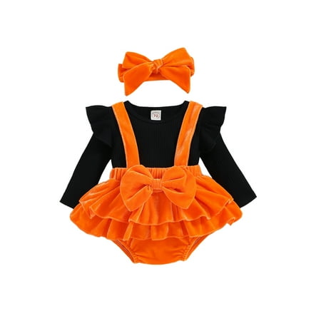 

PBaeM Infant Girls 0-12Months Long Sleeve T-Shirt Velvet Tutu Suspender Skirt Headband Outfit Sets
