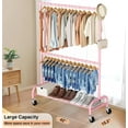 thumbnail image 3 of Heavy Duty Clothing Racks for Hanging Clothes Rack Double Rod Garment Rack Rolling Closet Wardrobe Rack on Wheels, Metal, Adjustable (Pink), 3 of 14
