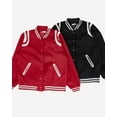 thumbnail image 2 of Women Varsity Jacket with leather shoulder embellishment Casual Comfort (Black, M), 2 of 9