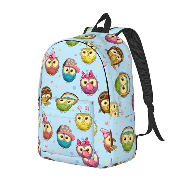 Disketp Cute Cartoon Owls 3 Mochila de Lona Estampada, Mochila Escolar de Viaje Ligera para Estudiantes y Portátil-Medium