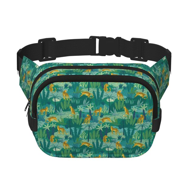 Fotbe Jungle Leopard Cangurera Cuadrada con Estampado de Doble Capa, Bolsa de Cintura Ajustable Mini para Hombres y Mujeres