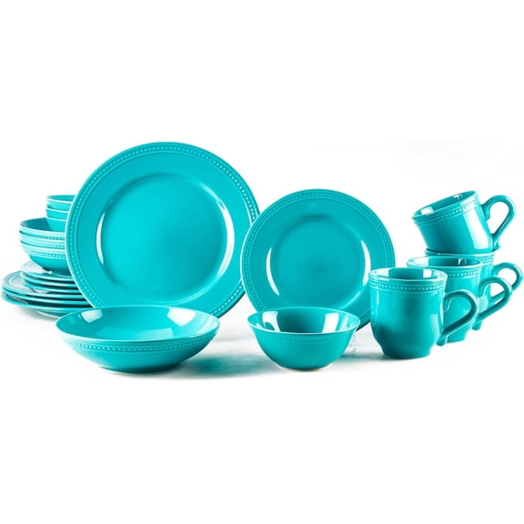 Pearl Dots Stoneware Dinnerware Set (20pc Set, Turquoise)