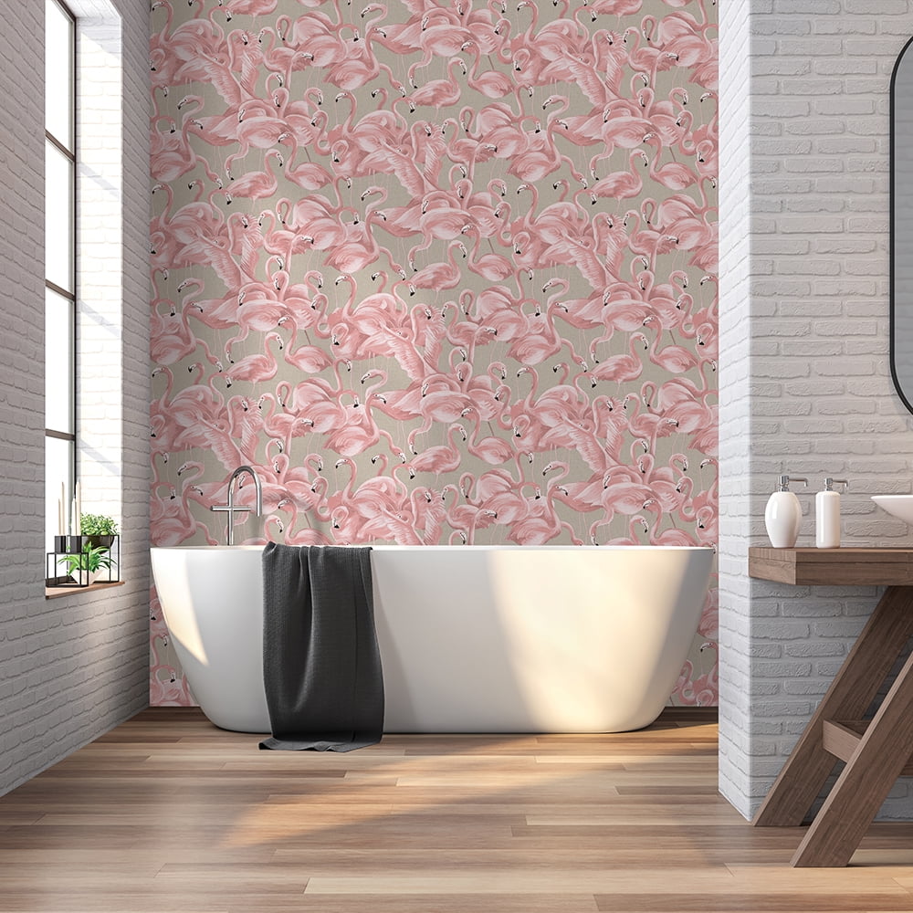 Tempaper Flamingo Ballerina Pink Tropical Peel and Stick Wallpaper, 20.5" x 16.5'