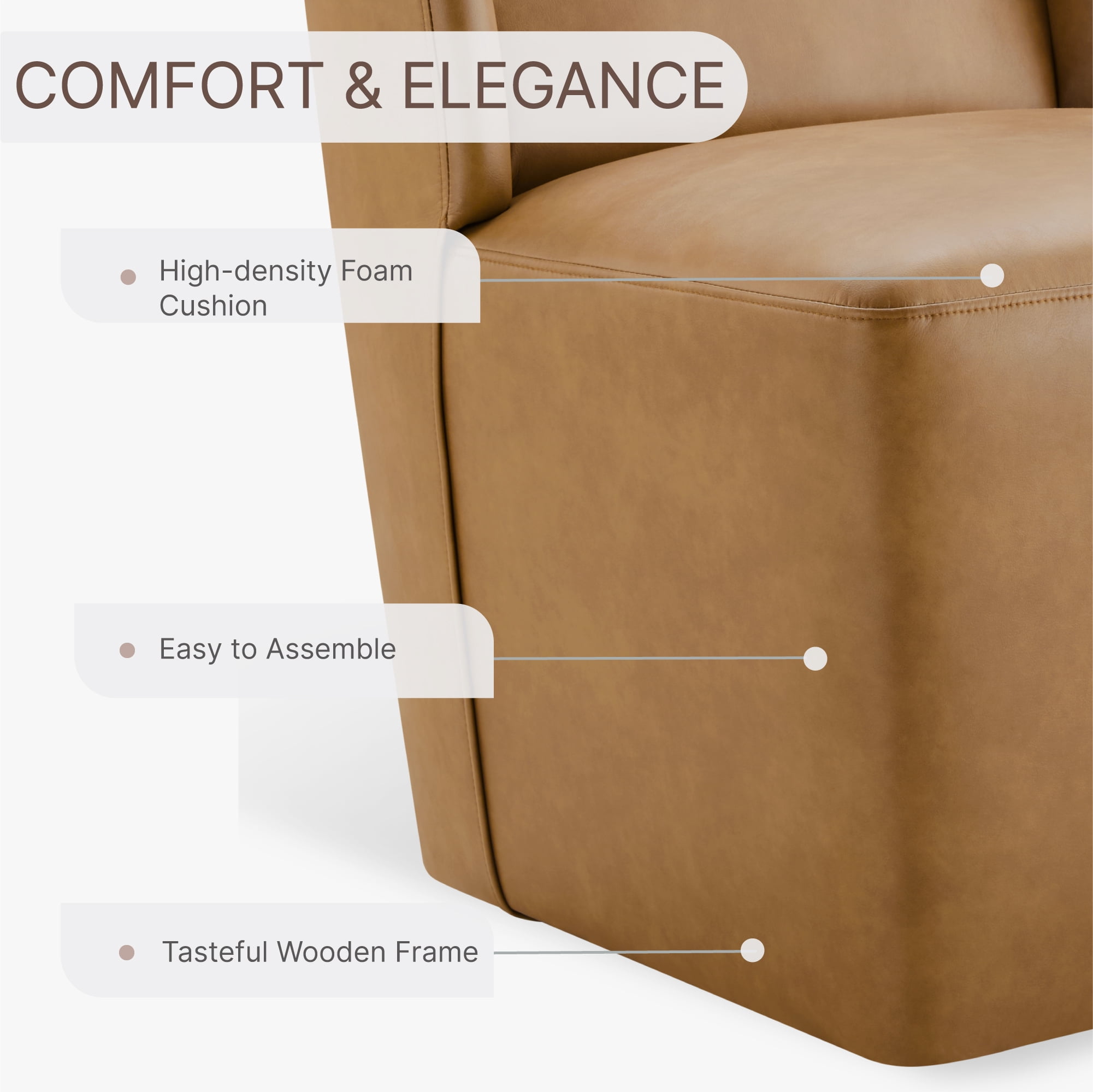 Spruce & Spring Anywhere Faux Leather Dining Chair with Hidden Detachable Casters, Multipurpose Upholstered Accent Chair, Brown