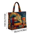 thumbnail image 2 of Quilted Fabric Tote Bag, Fantasy Dragon Floral And Teacup Pattern Handbag, Vintage Creature Printed Shoulder Bag For Daily Commute Shopping Essentials Storage,17"x15", 2 of 6