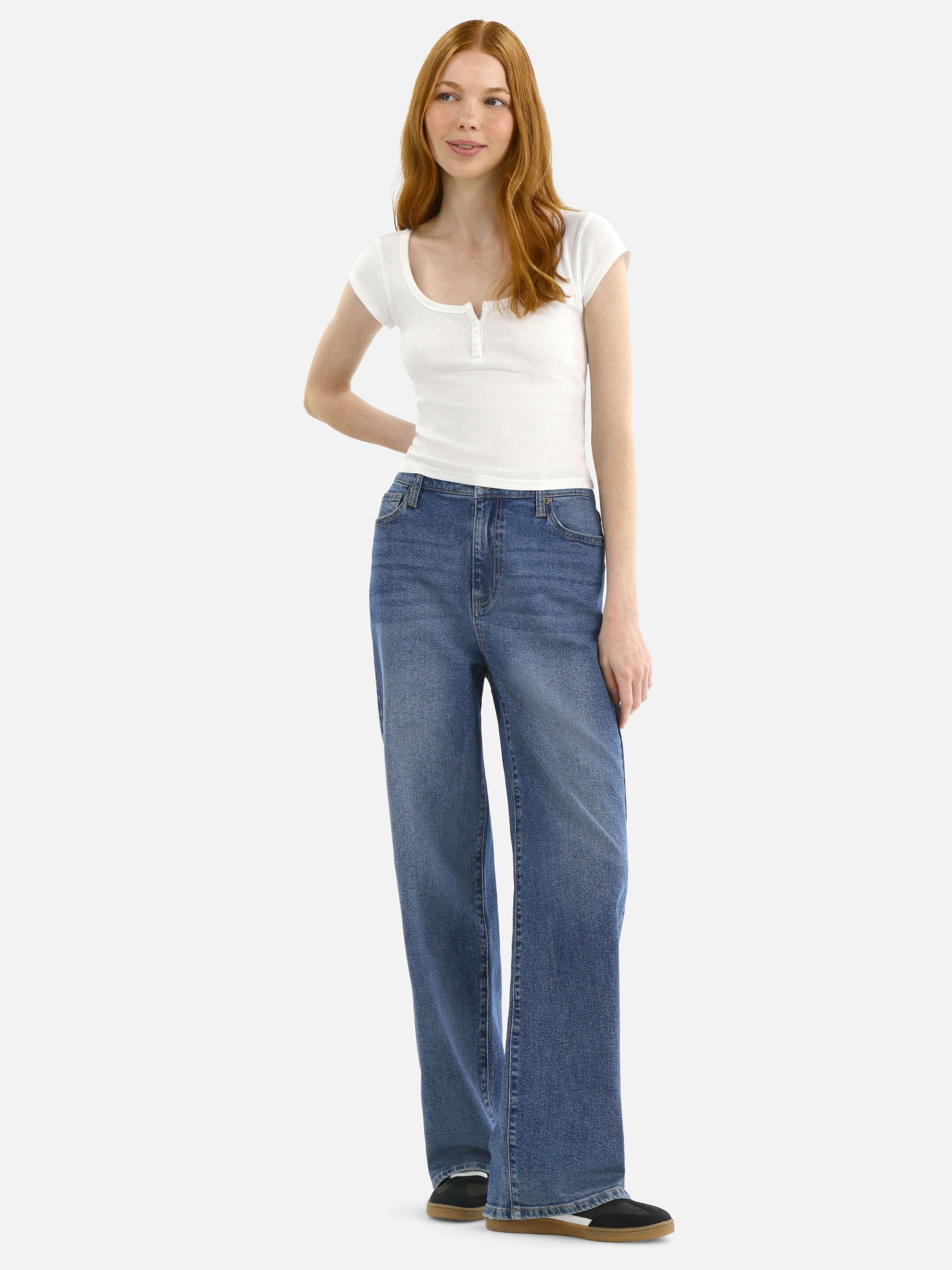 No Boundaries High Rise Baggy Wide Leg Jeans, 30" Inseam, Women's and Women's Plus Sizes XXS-4X