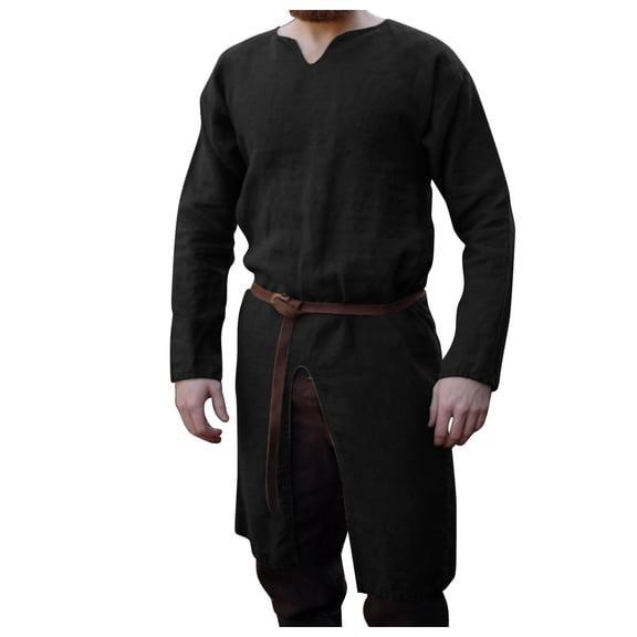 IROINNID Long Sleeve Cotton Shirt Casual Long Gown V-Neck Collar Blouse Tops Shirt Discount,Black