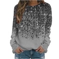 thumbnail image 1 of AherBiu Chandails à Col Rond pour Femmes Manches Longues Imprimé Brillant Printemps Décontracté Ample Chandail Pailleté Hauts, 1 of 4