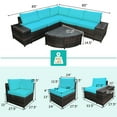 thumbnail image 4 of Spaco 6 Pieces Wicker Patio Sectional Sofa Set, Sofa Furniture Set with Tempered Glass Coffee Table, Ergonomic and Comfortable Sectional Sofa for Outdoor, Turquoise, 4 of 9