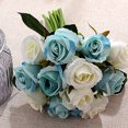 thumbnail image 2 of Kearding Ramo de rosas artificiales de 12 cabezas, ramo de simulación romántico, ramo de flores para boda en casa, ramo de novia, accesorios de Flores artificiales blanco azul Kearding HA7941-07B, 2 of 6