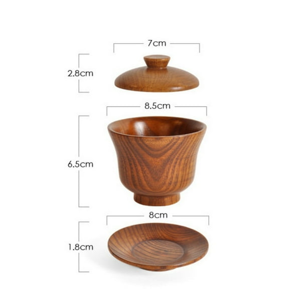 Natural Wooden Cup with Lid and Plate Handmade Chinese Tea Cup Set Wood