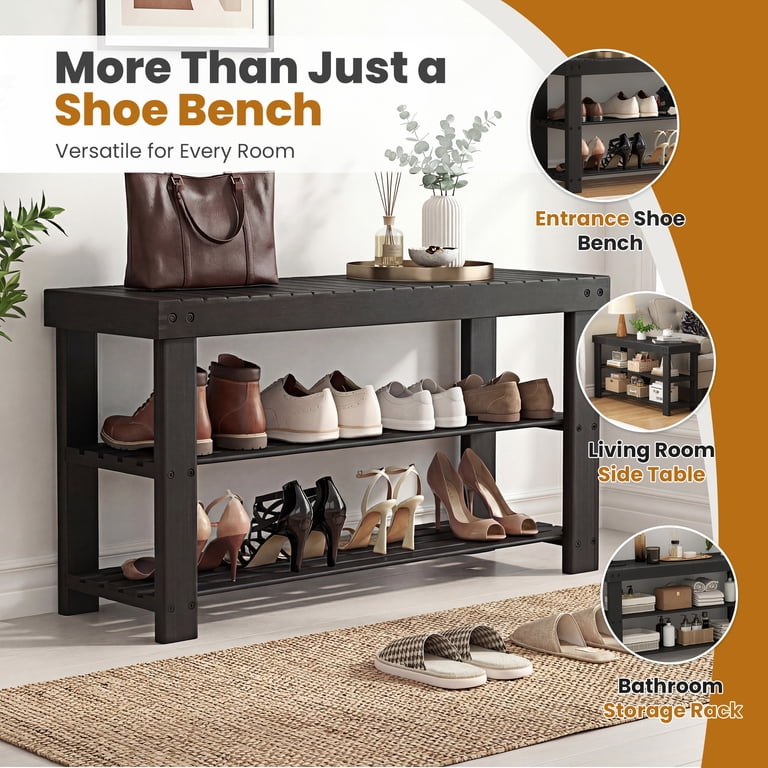 Concetta 27-In Bamboo Shoe Rack Bench, 3-Tier photo 6