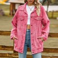 thumbnail image 2 of adviicd Womens Jean Jacket Denim Long Sleeve Oversized Button Down Shirts Trendy Coat Fall Fashion Winter Clothes Outfit 2025 Pink, XXL, 2 of 7