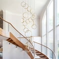 thumbnail image 2 of 20-Ring Gold LED Chandelier for High Ceilings, 157" Adjustable Height Modern Light Fixture with Remote Dimmable & 3 Color Temps for Foyer Staircase Living Room Entryway, 2 of 9