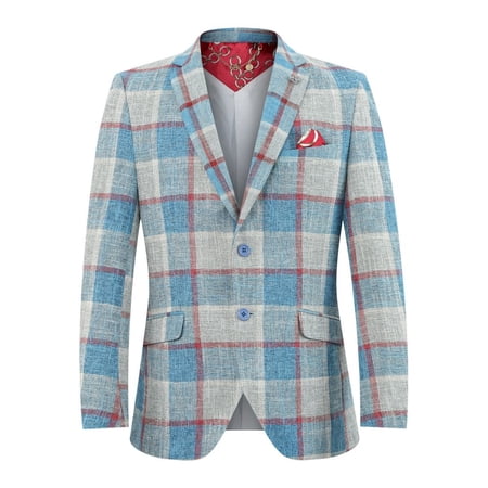 Elie Balleh Men's Blue Big Plaid Blazers Sports Coat Jacket
