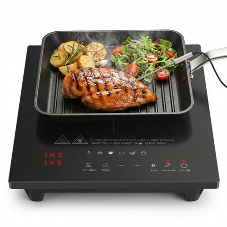 Sunamki Portable Induction Cooktop with Digital Probe, 1800W Countertop Stove Single Burner with 74 Temperature Levels, 20 Power Levels, 6.5" Heating Coil
