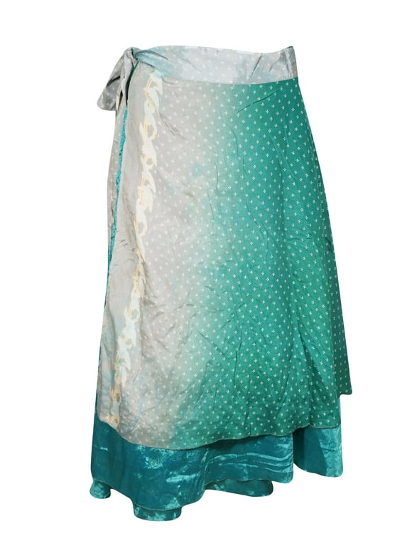 Mogul Womens Wrap Skirt, Blue Printed Beach Skirts One size