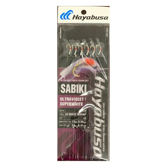 Hayabusa EX127-12 UV White Shrimp Sabiki Size 12 with 6-Hooks for Saltwater Fishing