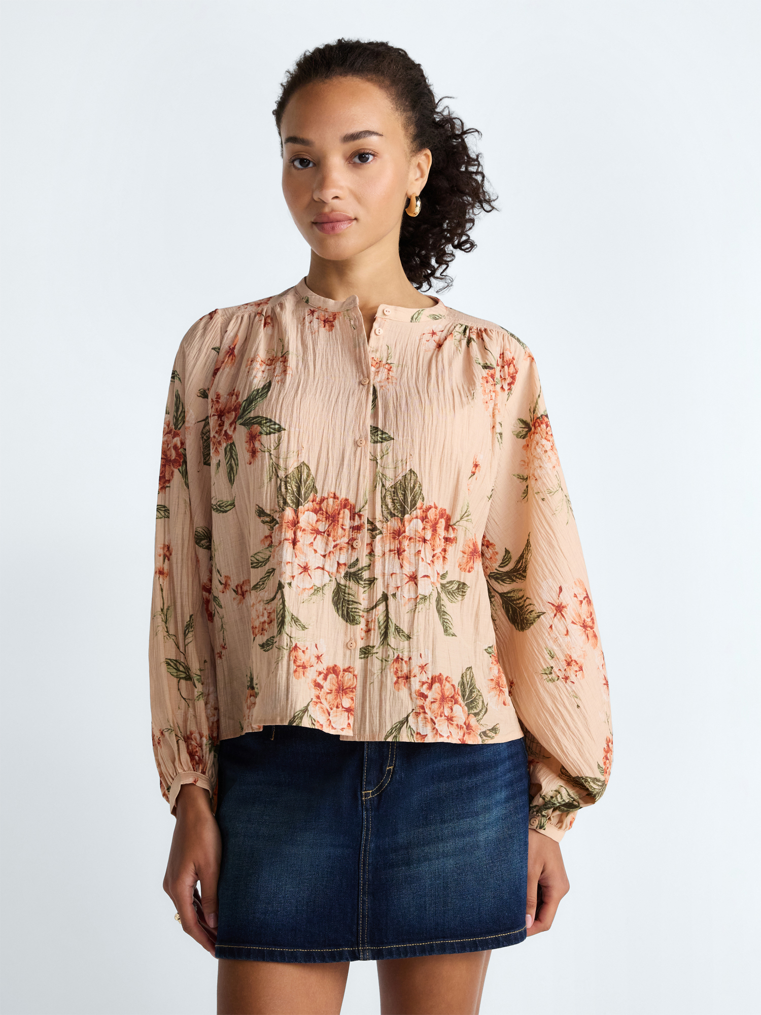 Scoop Women’s Blouson Sleeve Shirt, Sizes XS-4X