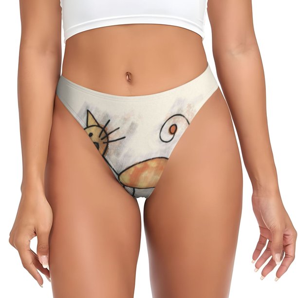 Fotbe Brown Cat Cartoon Tanga Sin Costuras para Mujer con Estampado – Panties Invisibles, Transpirables y Cómodos para Uso Diario-XX-Large