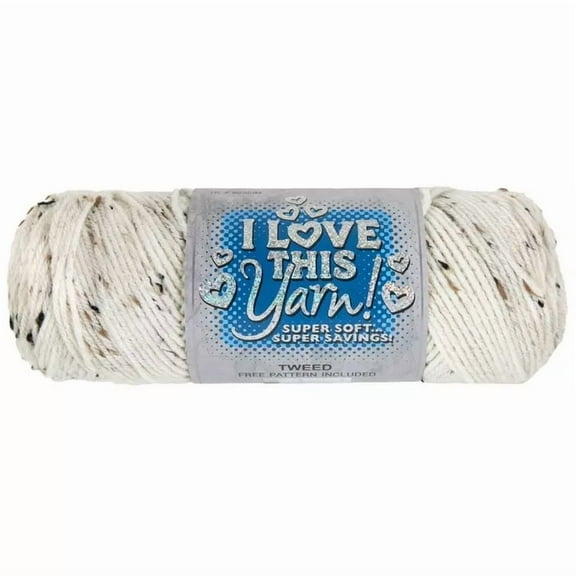 I Love This Yarn Tweed, Medium Weight 97% Acrylic and 3% Viscose Yarn, 252 Yards, Ivory Tweed