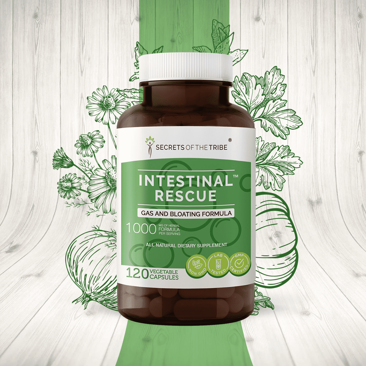 Intestinal Rescue 120 Capsules, 500 mg, Parsley, Chamomile, Caraway