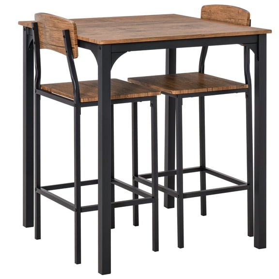 Dining Sets 3 Piece Bar Table Set, Industrial Counter Height Dining Table Set, Bar Table & Chairs with Steel Legs & Footrests, Black,Kitchen Sets
